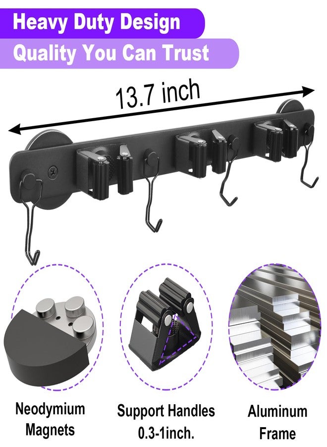 SKNOOY Black Magnetic Mop Broom Holder, Heavy Duty Magnetic Tool Hanger with 4 Hooks, Anti-Slip Design, Versatile Use for Kitchen, Laundry, Garage, Garden, Workshop - Image 5