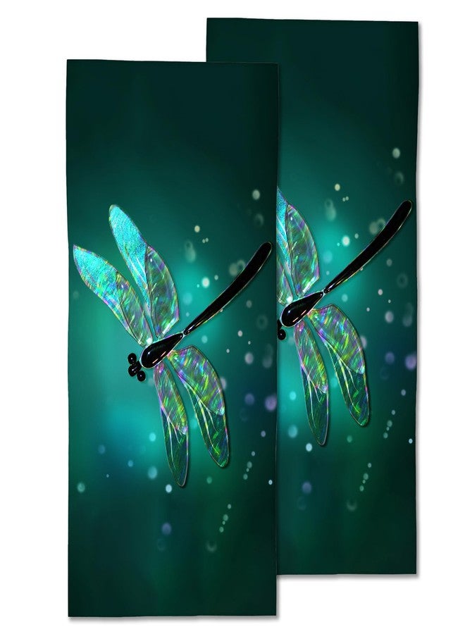 CXULIN Dragonfly Hand Towels Set of 2,Fantasy Green Dragonfly Soft Fingertip Bath Towel Small Face Washcloths Decor Kitchen Towel for Hotel Spa Gym Sport 28x14in - Image 1