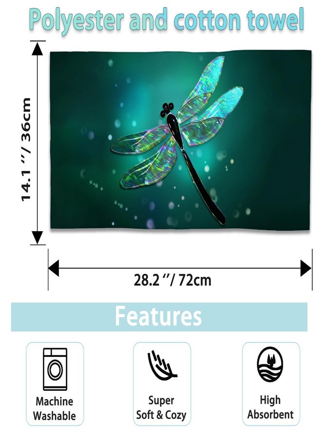 CXULIN Dragonfly Hand Towels Set of 2,Fantasy Green Dragonfly Soft Fingertip Bath Towel Small Face Washcloths Decor Kitchen Towel for Hotel Spa Gym Sport 28x14in - Image 2