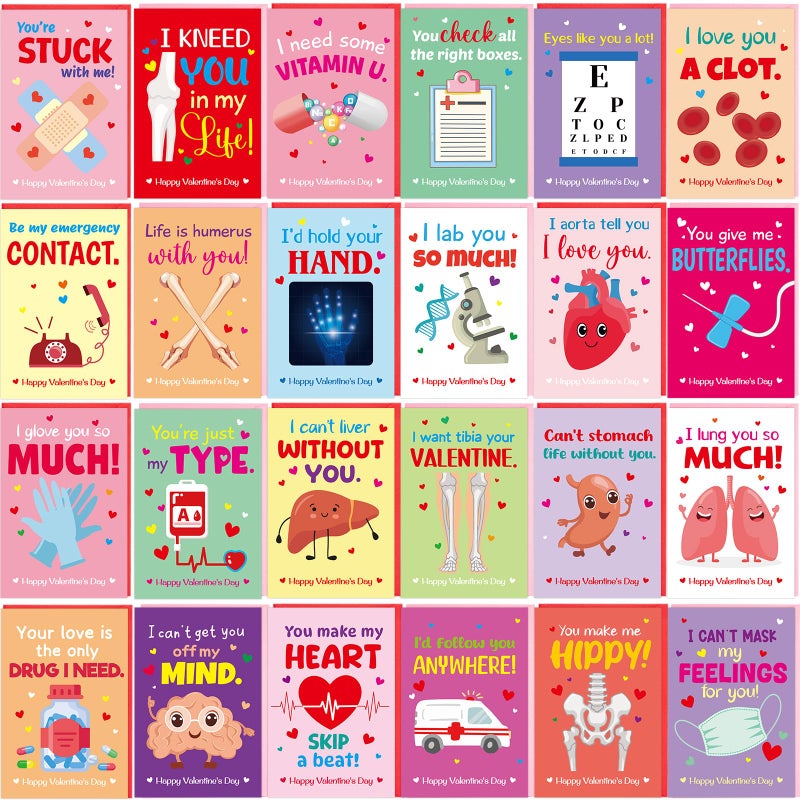 ceiba tree 24Pcs Funny Nurses Valentines Day Cards Medical Happy Valentine's Day Greeting Cards for Doctors Coworker Medical Staff - Image 1