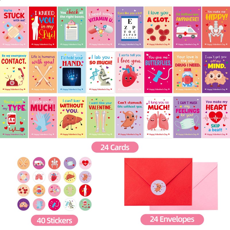 ceiba tree 24Pcs Funny Nurses Valentines Day Cards Medical Happy Valentine's Day Greeting Cards for Doctors Coworker Medical Staff - Image 2