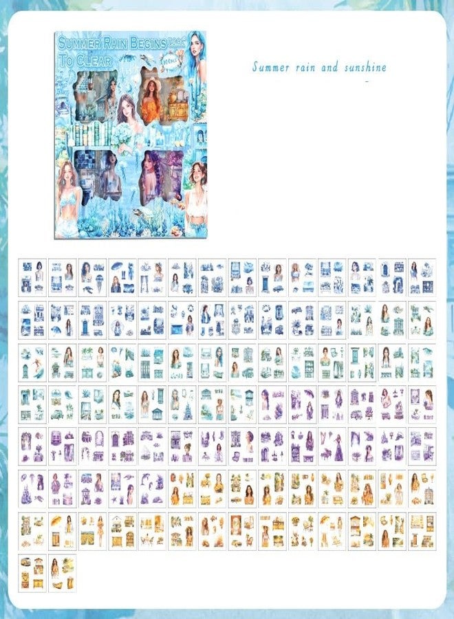 SAMVARDHAN Seasonal Aesthetic Girl Seasons Sticker Set - 100 Pcs Decorative Scrapbooking Stickers for Journaling, Planners, DIY Crafts & Art Projects (Summer Rain Begins to Clear) - Image 2