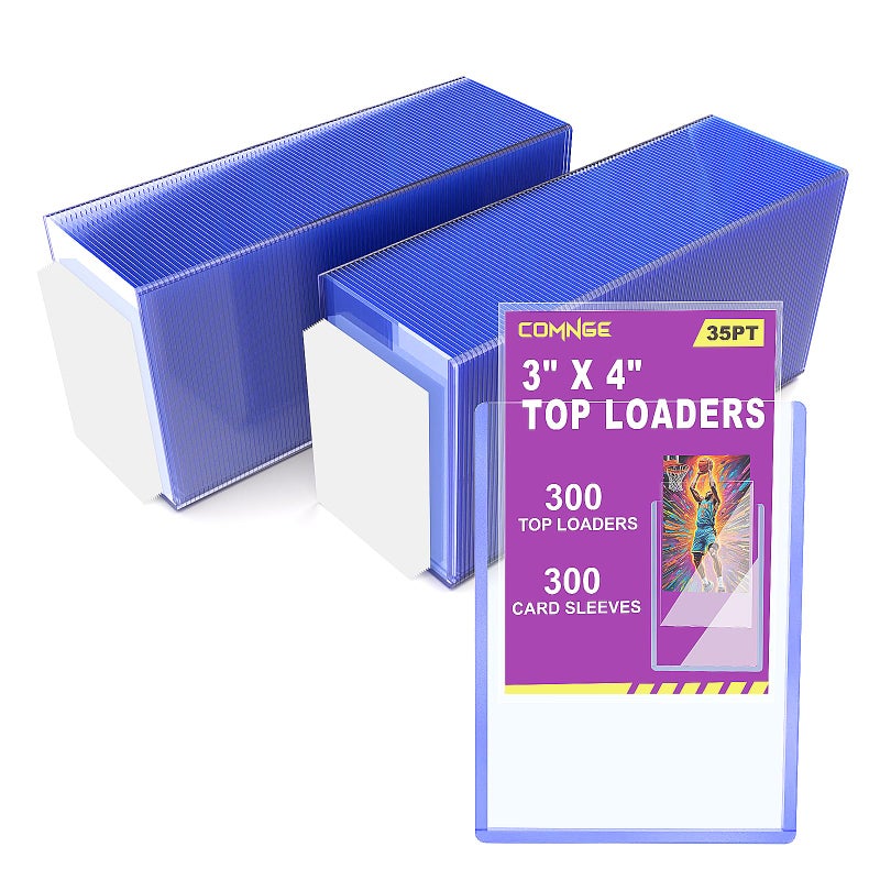 Comnge 600 Pack Card Sleeves Topload Holder - 3"x4" Rigid Card Holder, Hard Plastic Sleeves, Perfect Fit for Baseball Sports TCG Cards, Compatible with Penny Sleeves(300 Top Loaders + 300 Penny Sleeves) - Image 1