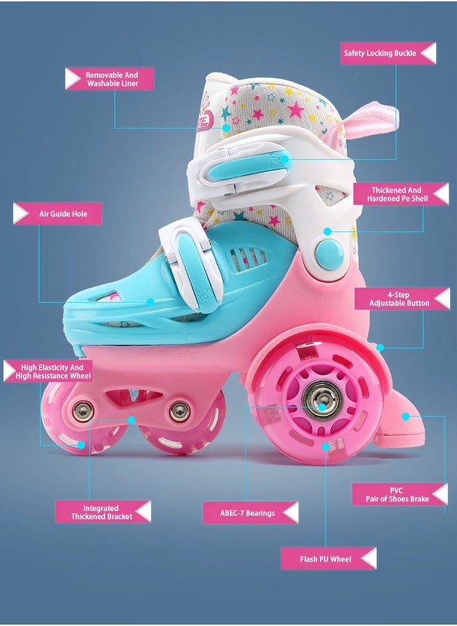 ULHYC - Kids Unisex Four Wheel Roller Skating Shoes With Protective Gear S (31-34)cm - Image 1