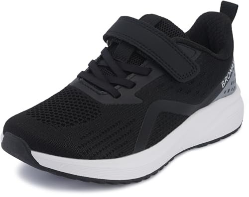 BRONAX Wide Toe Box Tennis Shoes for Boys Girls Wide Width Running Sneakers Size 4w Mesh Athletic Sports Non Slip Casual Racquet Big Kids Zapatos para Nios Black 36 - Image 1