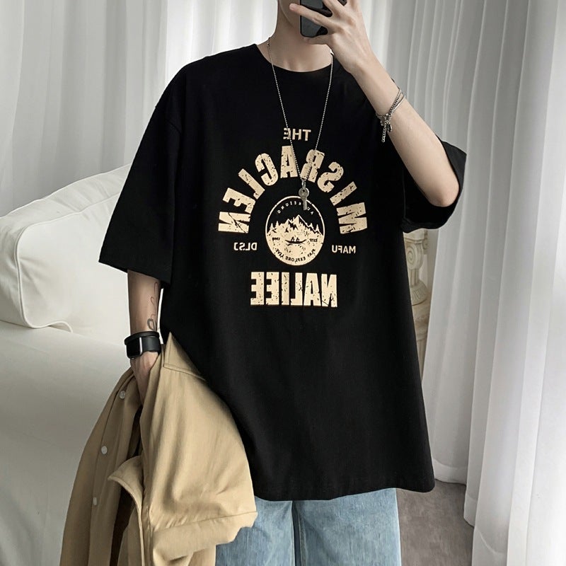 Trendy Men'S Short-Sleeved T-Shirt Trendy Brand Trendy Loose Ins Hong Kong Style T-Shirt Versatile Casual Harajuku Style Half-Sleeved Top Korean Style - Image 2