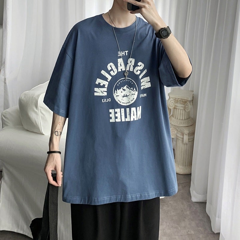 Trendy Men'S Short-Sleeved T-Shirt Trendy Brand Trendy Loose Ins Hong Kong Style T-Shirt Versatile Casual Harajuku Style Half-Sleeved Top Korean Style - Image 5