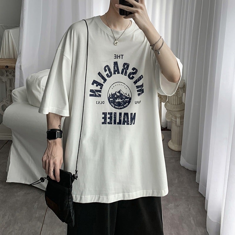 Trendy Men'S Short-Sleeved T-Shirt Trendy Brand Trendy Loose Ins Hong Kong Style T-Shirt Versatile Casual Harajuku Style Half-Sleeved Top Korean Style - Image 4