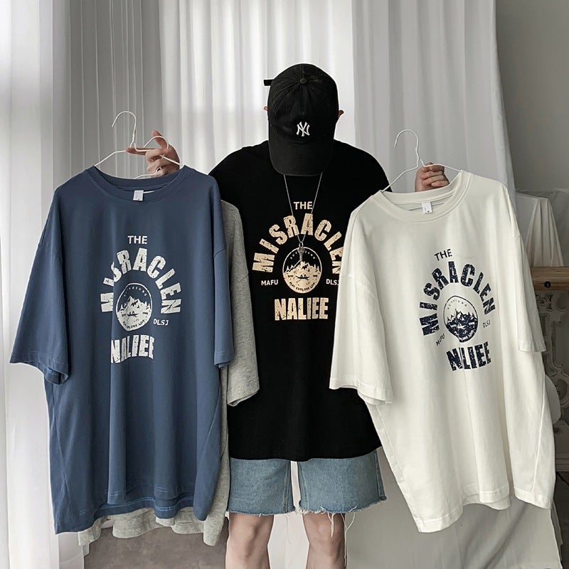 Trendy Men'S Short-Sleeved T-Shirt Trendy Brand Trendy Loose Ins Hong Kong Style T-Shirt Versatile Casual Harajuku Style Half-Sleeved Top Korean Style - Image 3