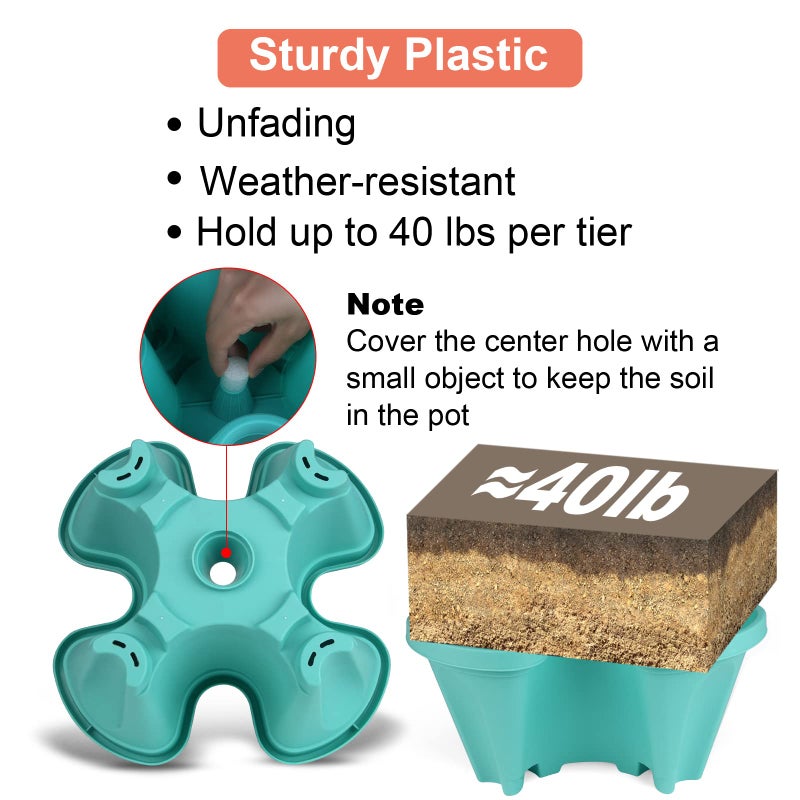 GameXcel Vertical Planter Tower - 5 Tier Stackable Garden Planters with Wheels and Tools Plant Pots for Strawberry Herb Flower and Vegetable Indoor Outdoor Use Teal - Image 2