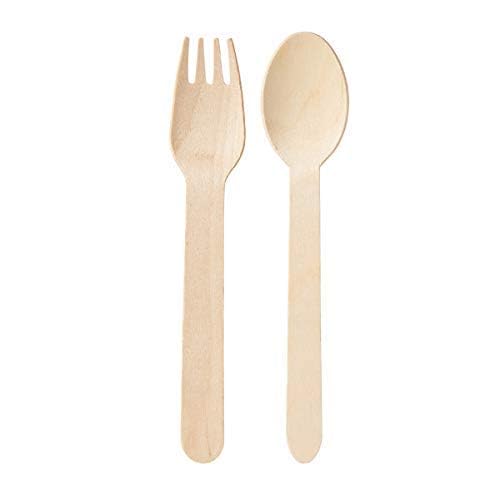 Combo of Disposable Wooden Spoon 50Pc Fork 50Pc for Lunch Dinner FunctionsPartiesWedding Birthdays Travel Great for Parties Bbqs Picnics and Events sw4  - Image 1