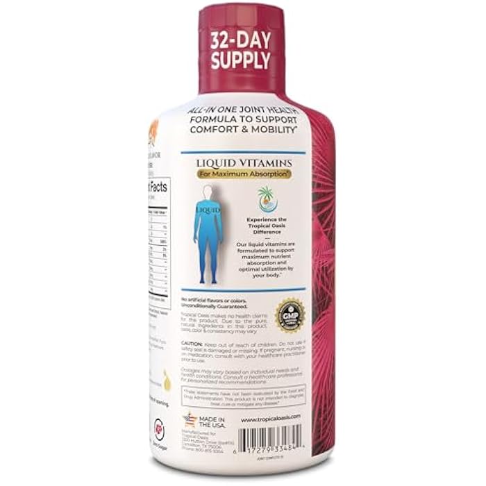 Tropical Oasis Joint Complete Premium- Liquid Joint Supplement w/Glucosamine, Chondroitin, MSM, Hyaluronic Acid – for Bone, Joint Health - 96% Max Absorption– 32oz, 32 serv - Image 3