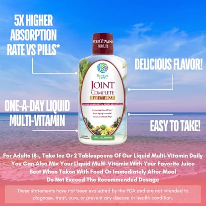 Tropical Oasis Joint Complete Premium- Liquid Joint Supplement w/Glucosamine, Chondroitin, MSM, Hyaluronic Acid – for Bone, Joint Health - 96% Max Absorption– 32oz, 32 serv - Image 5