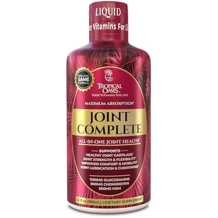 Tropical Oasis Joint Complete Premium- Liquid Joint Supplement w/Glucosamine, Chondroitin, MSM, Hyaluronic Acid – for Bone, Joint Health - 96% Max Absorption– 32oz, 32 serv - Image 1