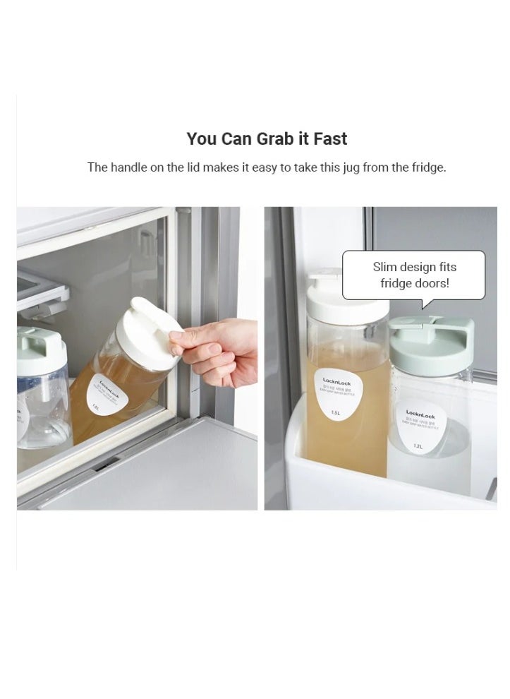 LOCK & LOCK LocknLock 1.2L Easy Grip Water Bottle - Mint, Transparent with Detachable Lid for Fridge and Tabletop Use  - Image 2
