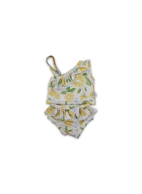 Baby Girls Two-Piece Swimsuit – Beige with Orange Print