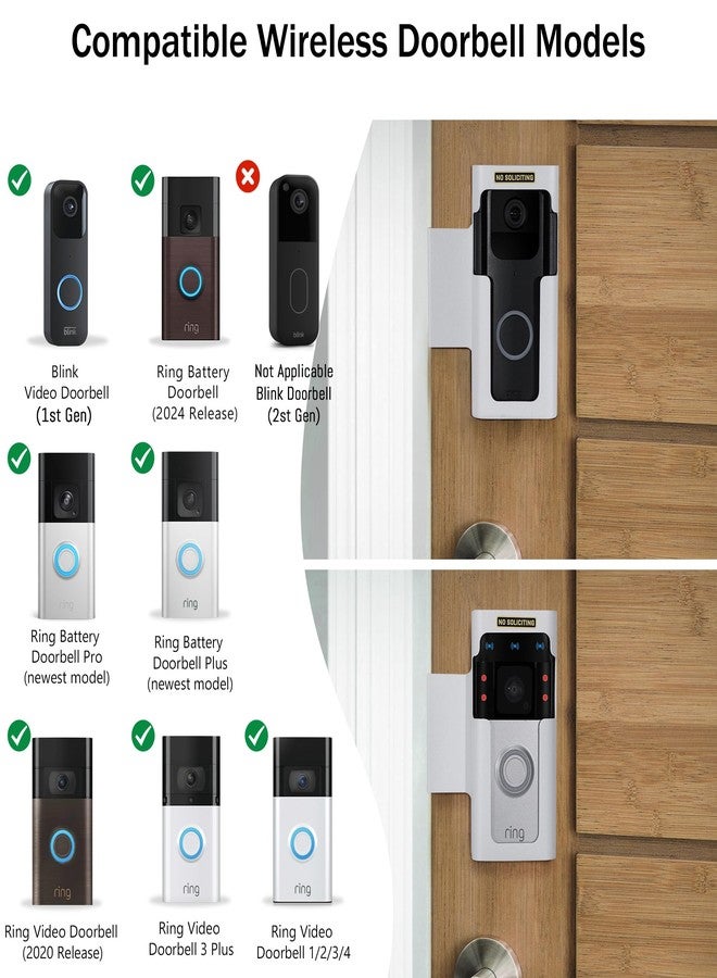 Homalor Anti Theft Ring Doorbell Mount: White Ring Doorbell Door Mount Blink Camera Holder for Apartment Door - Metal Blink Doorbell Case Ring Mount No Drill - Image 2