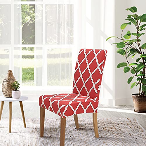 SPRINGRICO Chair Covers for Dining Room Set of 4 Stretch Dining Chair Cover Washable Spandex Kitchen Parsons Chair Slipcovers Removable Seat Protector for Home or Party 4 Pack RED ZEO - Image 3