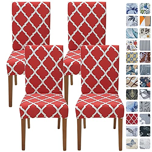 SPRINGRICO Chair Covers for Dining Room Set of 4 Stretch Dining Chair Cover Washable Spandex Kitchen Parsons Chair Slipcovers Removable Seat Protector for Home or Party 4 Pack RED ZEO - Image 1
