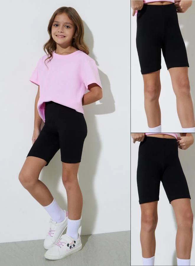 ستايلي Pack of 2 - Girls Black Knitted Cycling Shorts