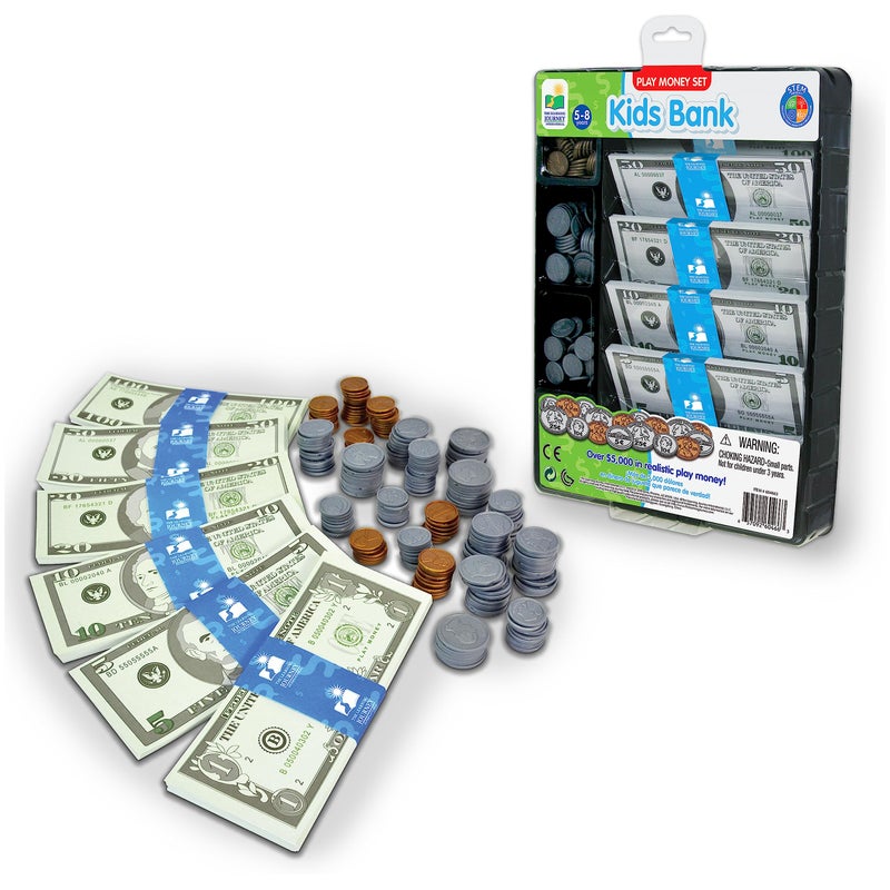 The Learning Journey: Kids Bank Play Money Set - Play Money for Kids - Over $5000 in Realistic Play Money to Build Kids Counting Skills - Ages 5 and Up - Award Winning Toys - Image 1