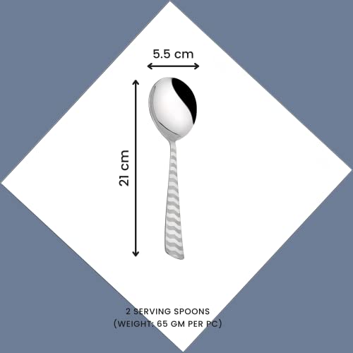 Parage 2 Pieces Stainless Steel Serving Spoon, Big Spoons Set, Silver, Arrow Design Cutlery, 21 cm - Image 3