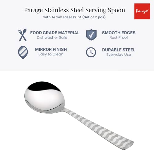 Parage 2 Pieces Stainless Steel Serving Spoon, Big Spoons Set, Silver, Arrow Design Cutlery, 21 cm - Image 4