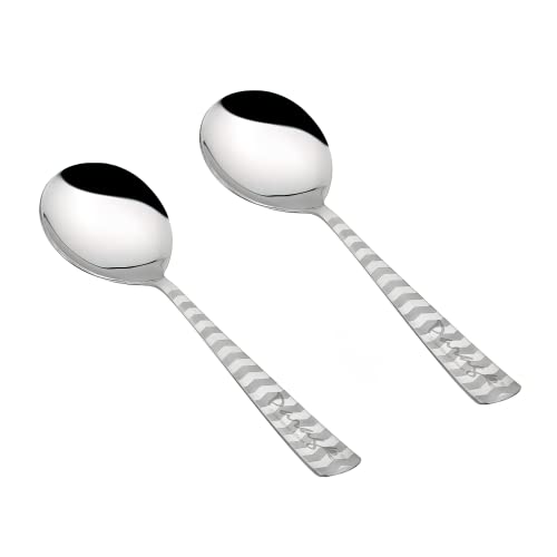 Parage 2 Pieces Stainless Steel Serving Spoon, Big Spoons Set, Silver, Arrow Design Cutlery, 21 cm - Image 1