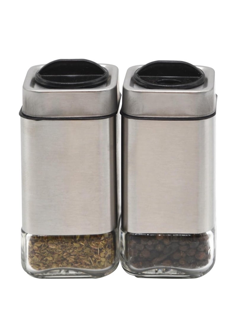Stainless Steel Square Salt and Pepper Shaker Set with Swivel Head