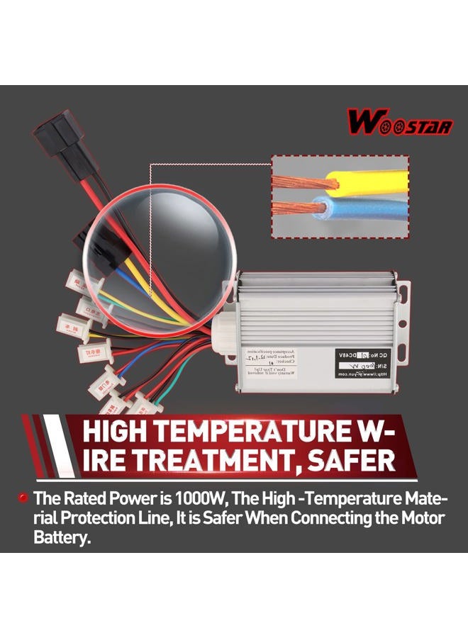 WOOSTAR وحدة تحكم سرعة الدراجة النارية 48V 1000W بديل للسكوتر الكهربائي والدراجة الكهربائية والدراجة الثلاثية والفرشاة - Image 3