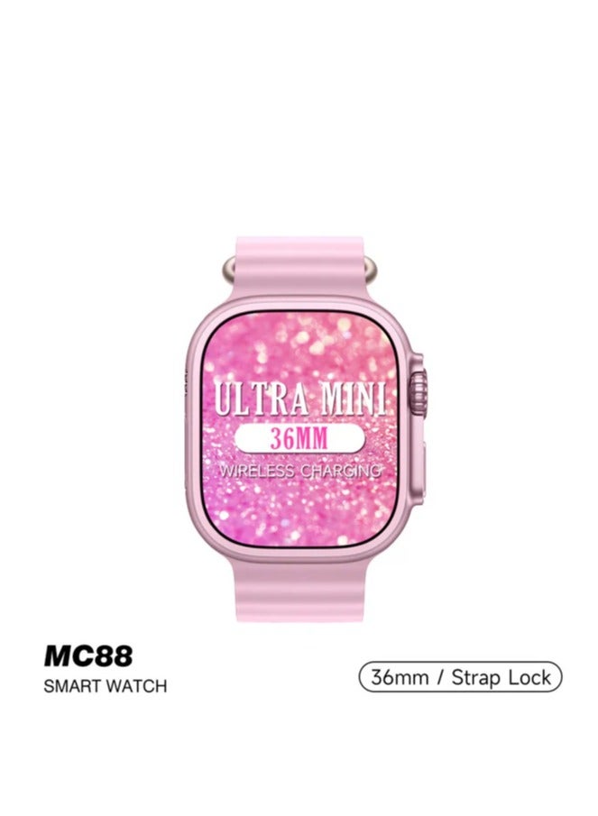 موديو ساعة ذكية من Modio MC88 Ultra Mini 36MM مزودة بحزام شحن لاسلكي وقفل لولبي باللون الوردي - Image 1