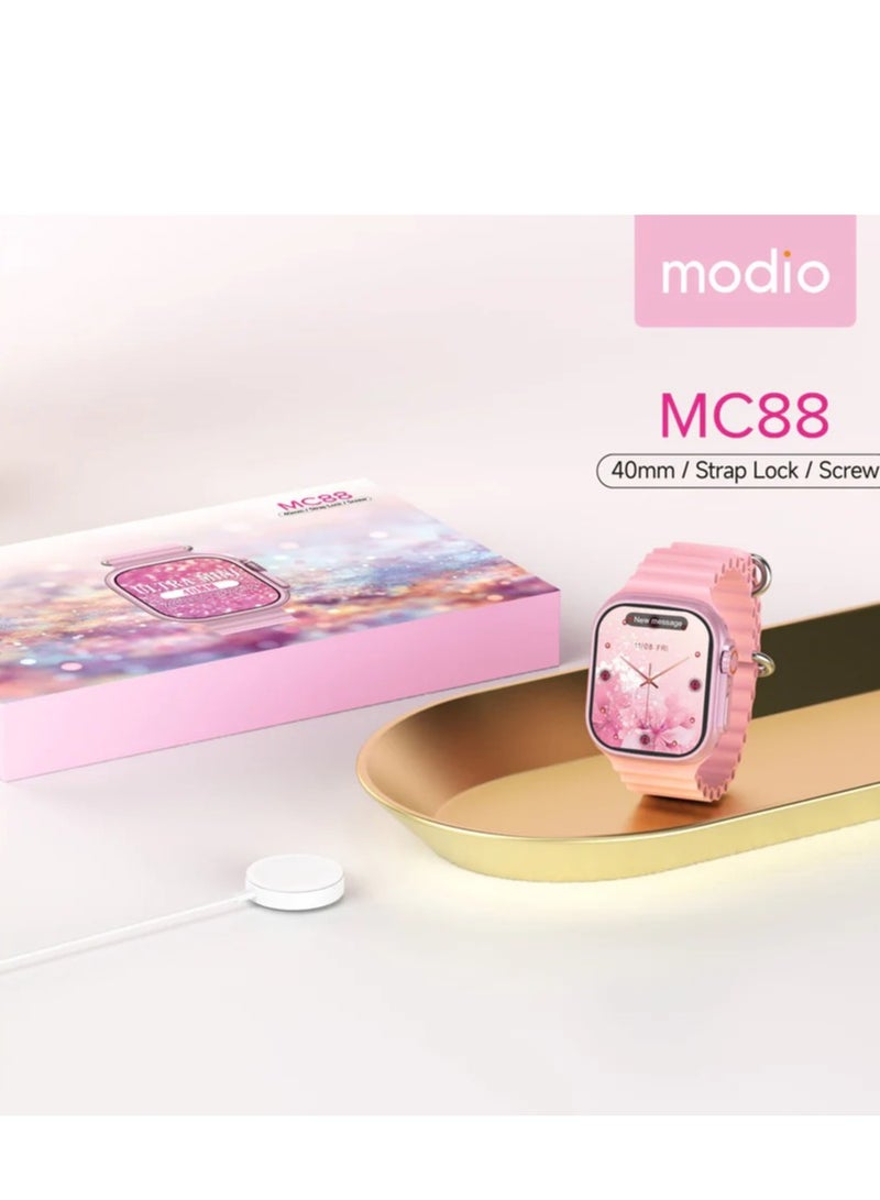 موديو ساعة ذكية من Modio MC88 Ultra Mini 36MM مزودة بحزام شحن لاسلكي وقفل لولبي باللون الوردي - Image 3