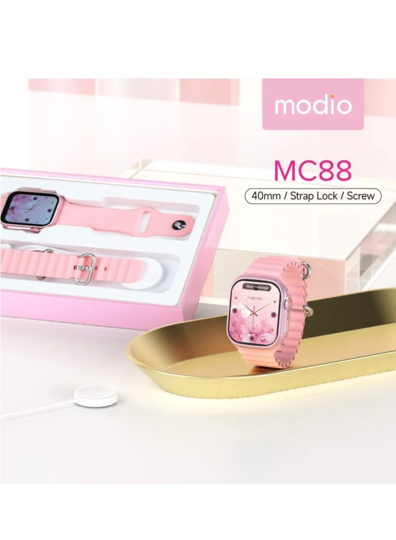 موديو ساعة ذكية من Modio MC88 Ultra Mini 36MM مزودة بحزام شحن لاسلكي وقفل لولبي باللون الوردي - Image 4