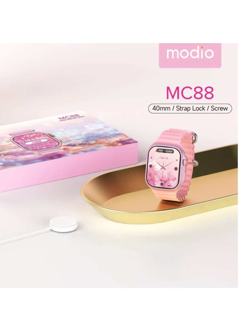 موديو ساعة ذكية من Modio MC88 Ultra Mini 36MM مزودة بحزام شحن لاسلكي وقفل لولبي باللون الوردي - Image 5