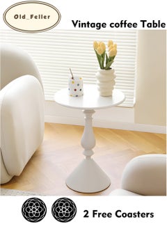 Old_Feller Vintage Sofa Side Table Living Room Coffee Table Household Vintage Candlestick End Table Round Table White 40*58cm  - Image 1