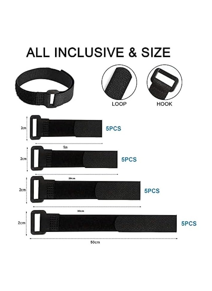 PROMASS Reusable Cable Ties Set of 20, Fastening Hook Loop Rope Cable Straps with Buckles, Adjustable Nylon Velcro Cord Organizer Wire Ties for Organizing Home Office Data Centers  - Image 2