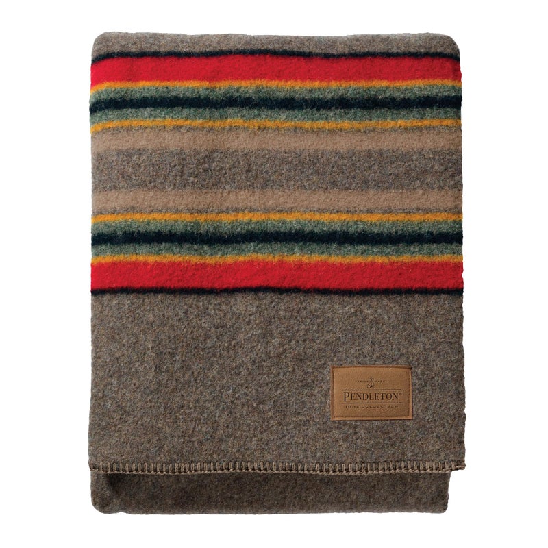 Pendleton بطانية كامب ياكيم من بندلتون توين 66 × 84 صوف قطن كبيرة قابلة للتنظيف الجاف ناعمة ومتينة للاستخدام في المنزل والسفر والرحلات والنزهات باللون مينيرال أمبر - Image 2