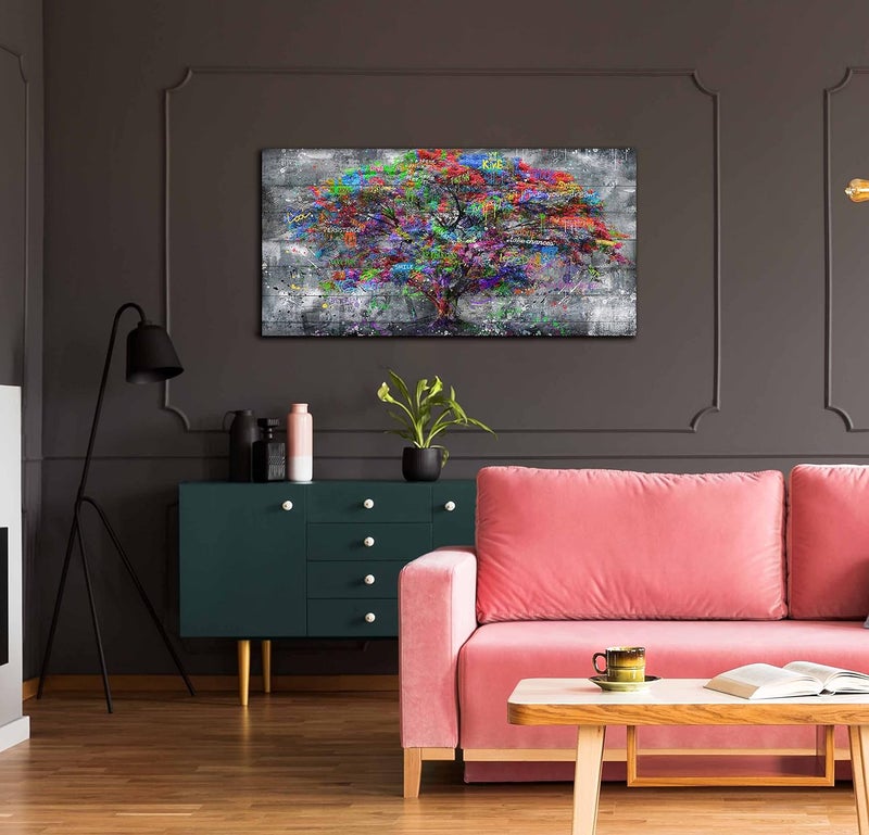 SIXTTART فن الجدار شجرة الحياة من SIXTTART - فن الجدار الغابي - فن قماش تجريدي لجدار غرفة المعيشة - فن جرافيتي جاهز للتعليق بحجم 40" × 20" - Image 4