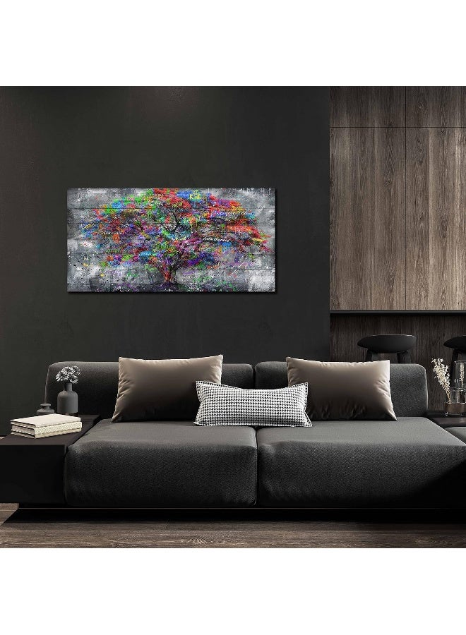 SIXTTART فن الجدار شجرة الحياة من SIXTTART - فن الجدار الغابي - فن قماش تجريدي لجدار غرفة المعيشة - فن جرافيتي جاهز للتعليق بحجم 40" × 20" - Image 3