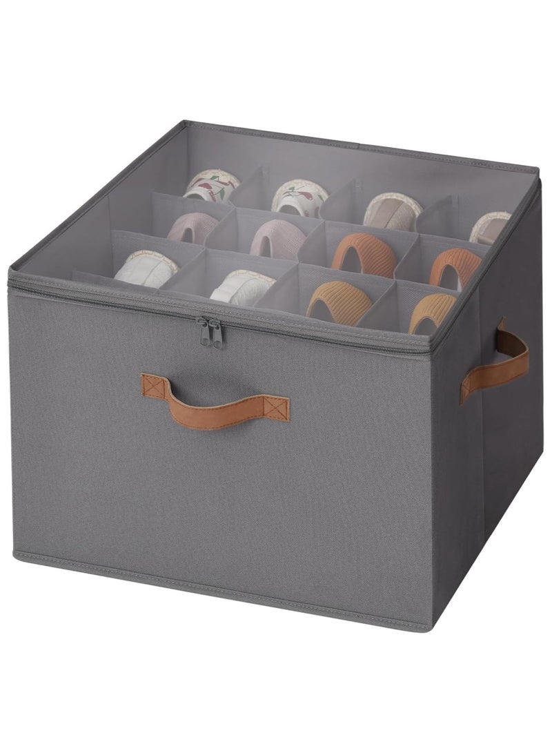 Homodoskey Shoe Organizer for Closet, Fabric Shoe Storage Bins with Clear Cover, Adjustable Dividers for Shoe Storage, Beige, 1-Pack, Shoe Cube Organizer Fits up to 16 Pairs (Grey) 