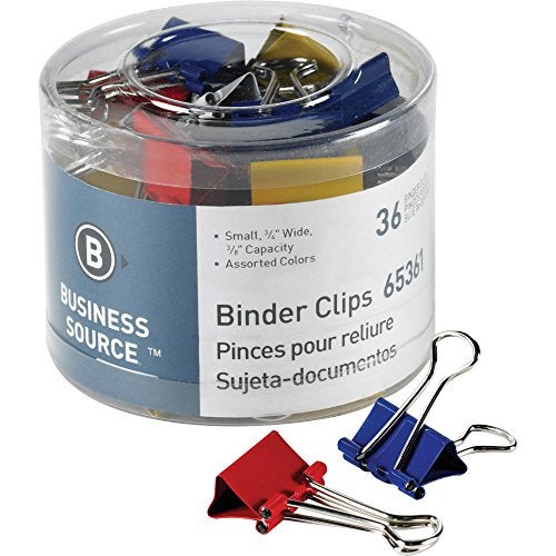 Business Source Small Binder Clips- Pack of 36 - Assorted Colors (65361) - Image 1