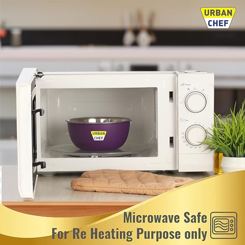 URBAN CHEF Mixing Bowl Set of 3 Stainless Steel (500ml, 800ml,1250ml) | Microwave Safe & Dishwasher Safe | Bowl Set with Lid for Gift | Bowls for Snacks | Serving Bowls Kitchen Accessories -Purple - Image 5
