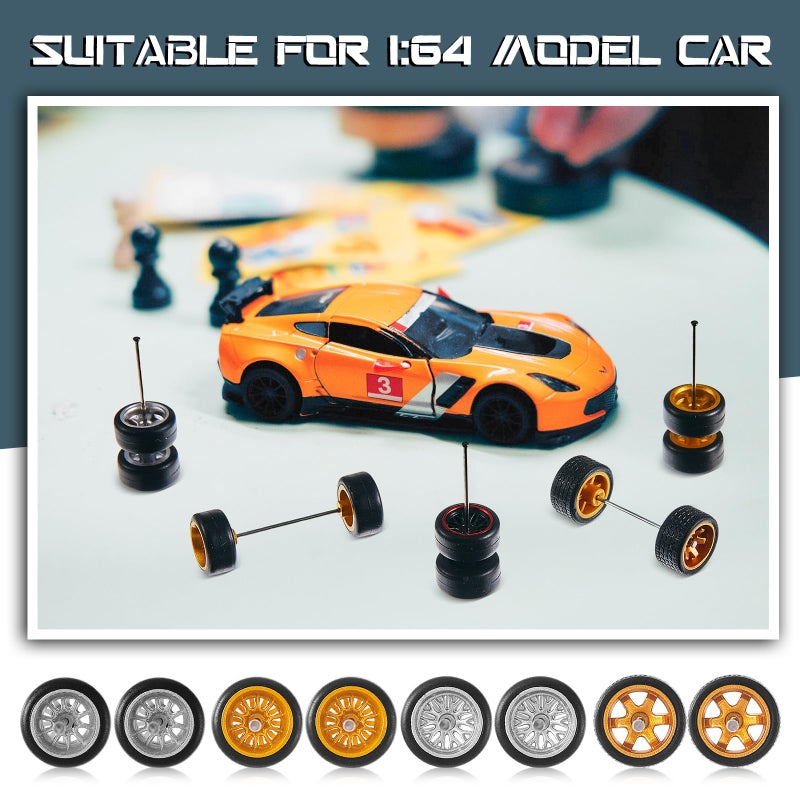 Poen 21 Sets 1/64 Scale Wheels Rubber Tires 1: 64 Model Car Replacement Diecast Wheels Custom Parts for Model Cars Rims Accessories, Mixed Styles (Fresh Color, Novel) - Image 5