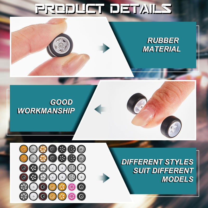 Poen 21 Sets 1/64 Scale Wheels Rubber Tires 1: 64 Model Car Replacement Diecast Wheels Custom Parts for Model Cars Rims Accessories, Mixed Styles (Fresh Color, Novel) - Image 3
