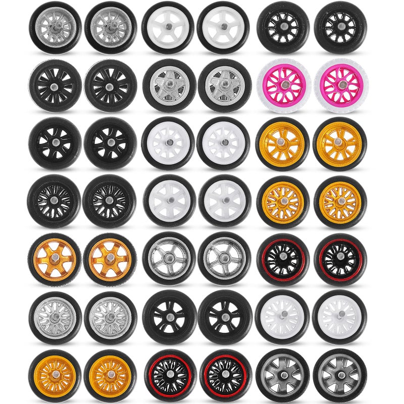 Poen 21 Sets 1/64 Scale Wheels Rubber Tires 1: 64 Model Car Replacement Diecast Wheels Custom Parts for Model Cars Rims Accessories, Mixed Styles (Fresh Color, Novel) - Image 1
