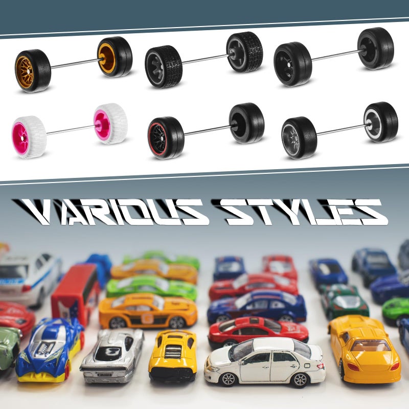 Poen 21 Sets 1/64 Scale Wheels Rubber Tires 1: 64 Model Car Replacement Diecast Wheels Custom Parts for Model Cars Rims Accessories, Mixed Styles (Fresh Color, Novel) - Image 4
