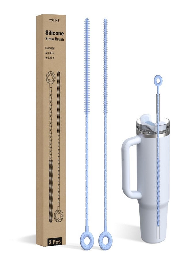 YOTIME Silicone Straw Cleaner Brush, 2 Pcs Reusable Straw Brush(6mm+9mm) for Cleaning Narrow & Wide Straws, Tumblers, Blue - Image 1
