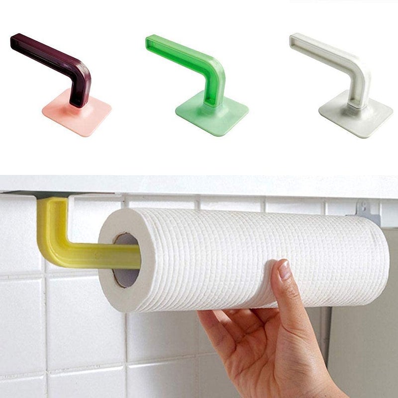 ATOOZED Multi-Functional Kitchen Wall Mount Pot Lid Rack Paper Towel Holder Plastic Wraps Hook Cabinet Storage Rack (Pack of 2- Multicolor) - Image 1