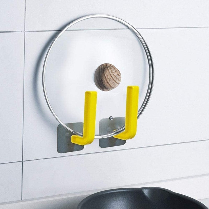 ATOOZED Multi-Functional Kitchen Wall Mount Pot Lid Rack Paper Towel Holder Plastic Wraps Hook Cabinet Storage Rack (Pack of 2- Multicolor) - Image 3
