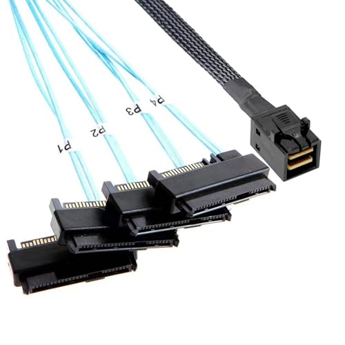 ADCAUDX كابل ADCAUDX Mini-SAS إلى SAS: 0.5M SFF-8643 إلى SAS SFF-8643 إلى موصل SFF-8482 4X SFF-8482 مع كابل محول طاقة SATA (1.6 قدم) - Image 1